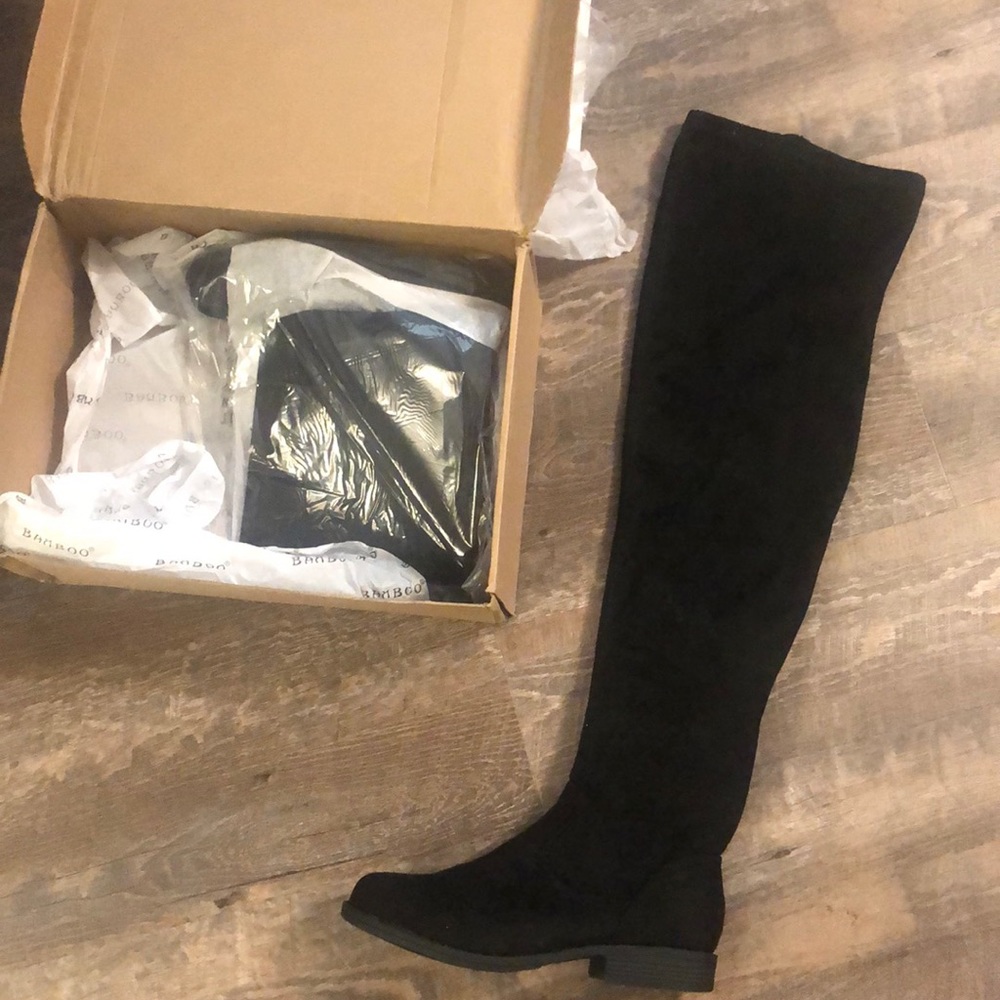 Black suede thigh high winter boots